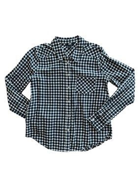 Paige Black White Gingham Button-Up Shirt Long Sleeve Cotton Casual